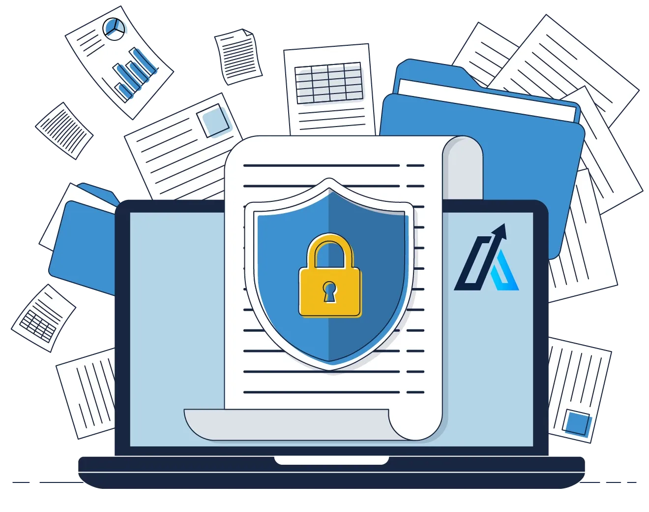 Illustration of financial documents secured by a padlock