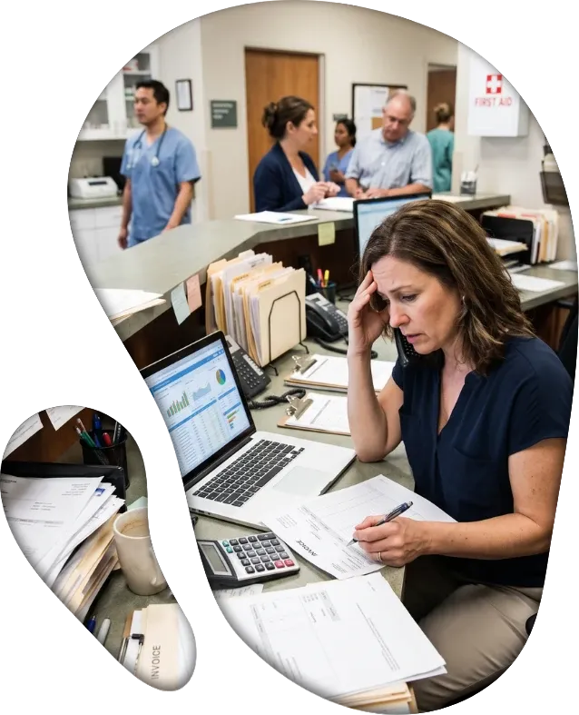 Practice owner reviewing bookkeeping