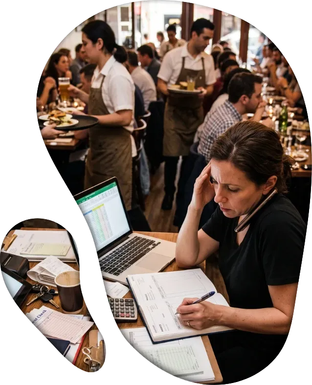 Restaurant owner doing bookkeeping after service